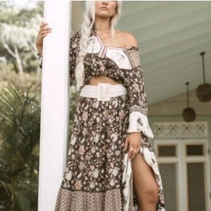 Spell & gypsy portobello roads skirt set top & skirt brown